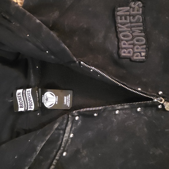 Broken Promises Adorned Washed Black Zip Up Hoodie Size Large - Picture 2 of 12